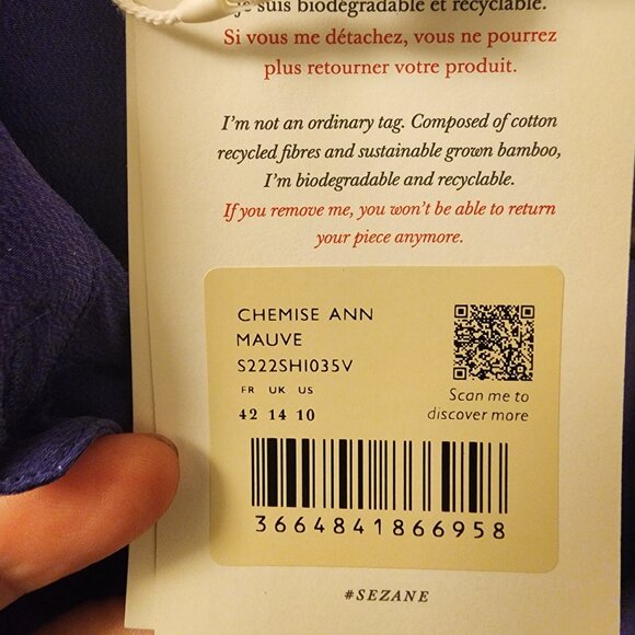 Sezane Ann Shirt Aubergine - Size 42 - Picture 3 of 4